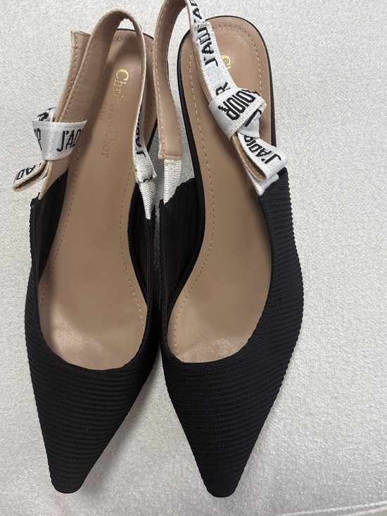 Dior Shoes - Dior Black Pointed-Toe Slingback Flats with White Logo Strap